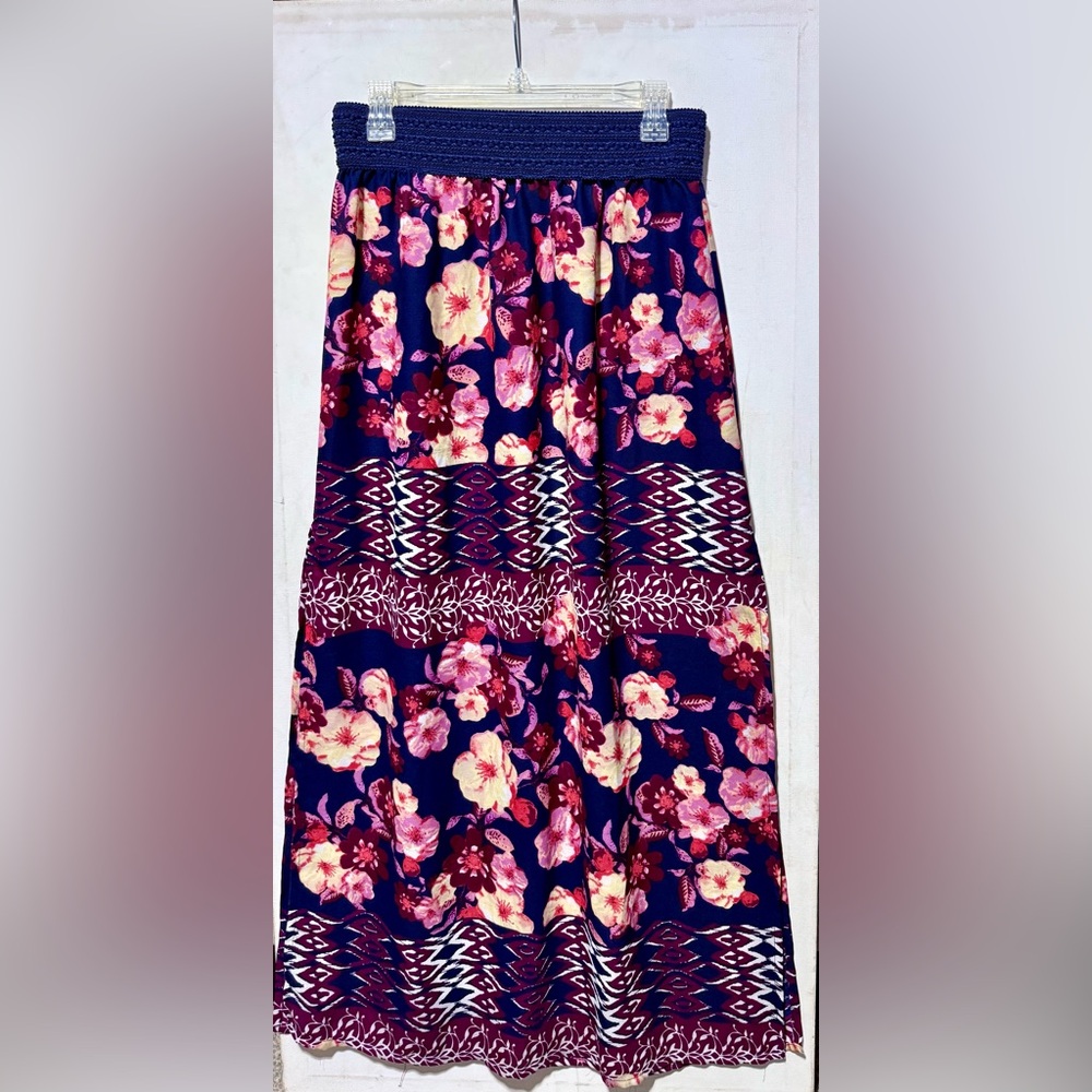 Ultra Flirt Floral Maxi Skirt With Mid-Slits- Pink and Purple